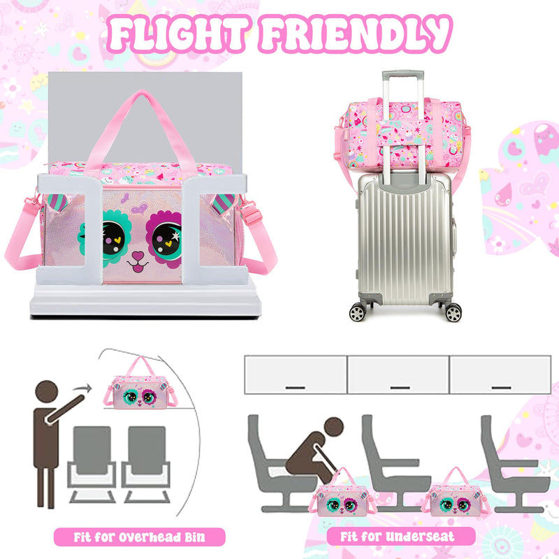 Kids Duffle Bag Girls Ballet Dance Bag Overnight Travel Bags for Girls Gymnastics Sports Bags for Kids with Shoe Compartment Pink Cat
