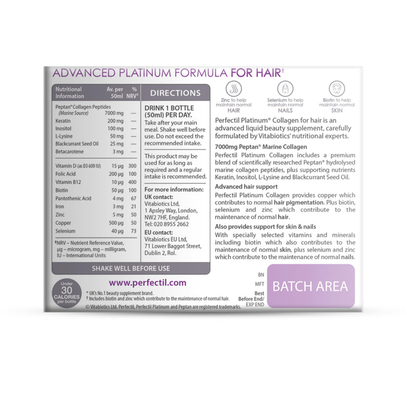 Perfectil Platinum Collagen Drink Supplement for Women Hair - 10 x 50 ml vials 10 x 50 ml Collagen Drink for Hair