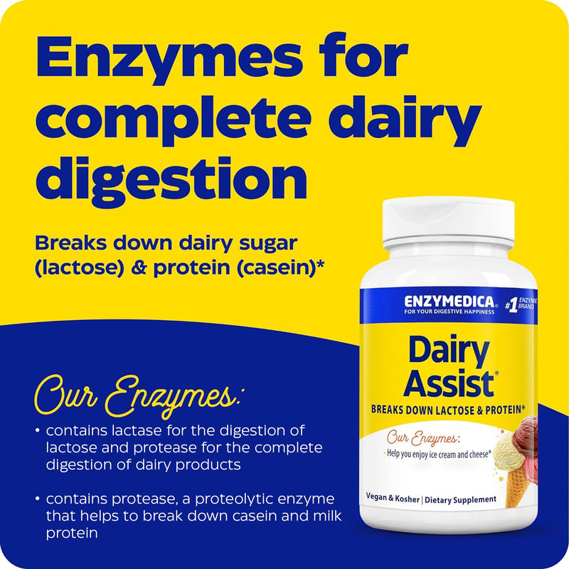 Enzymedica, DairyAssist, with Lactase, 30 Vegan Capsules, High-Dose, Soy Free, Vegetarian, Gluten Free, GMO Free 30 Capsules