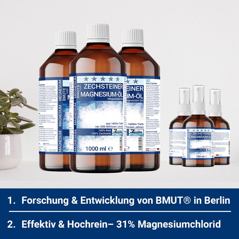 2 x 100 ml Magnesium Oil Spray Bottle - Spray - Highest Quality (31%) | 100% Zechstein | Skin Massage Sports & Muscle | Relaxation