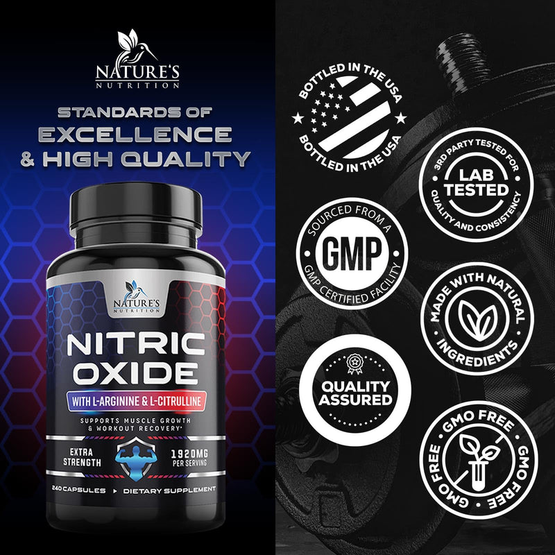 [Australia] - Extra Strength Nitric Oxide Supplement L Arginine 3X Strength - Citrulline Malate, AAKG, Beta Alanine - Premium Muscle Supporting Nitric Oxide Booster for Strength & Energy Supplements - 240 Capsules 240 Count (Pack of 1) 