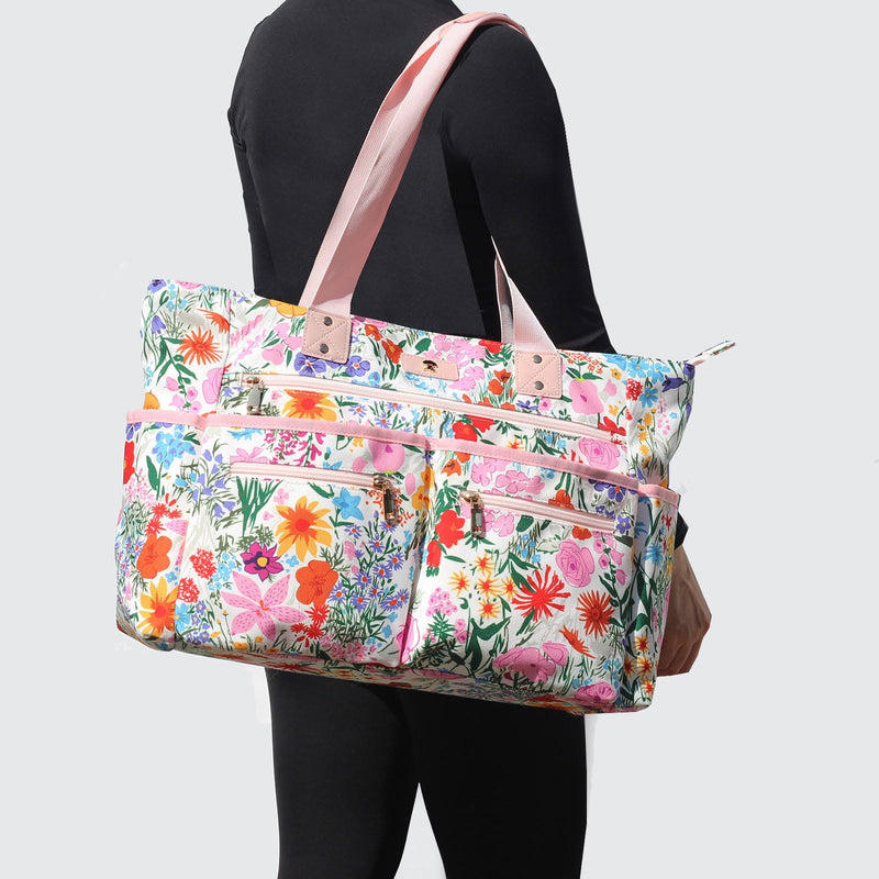 Weekender Bag Carry On Bag Overnight Tote Travel Duffle with 13 Pockets for Travel,Work，Gym,Beach,Teacher,Nurse Pink flower
