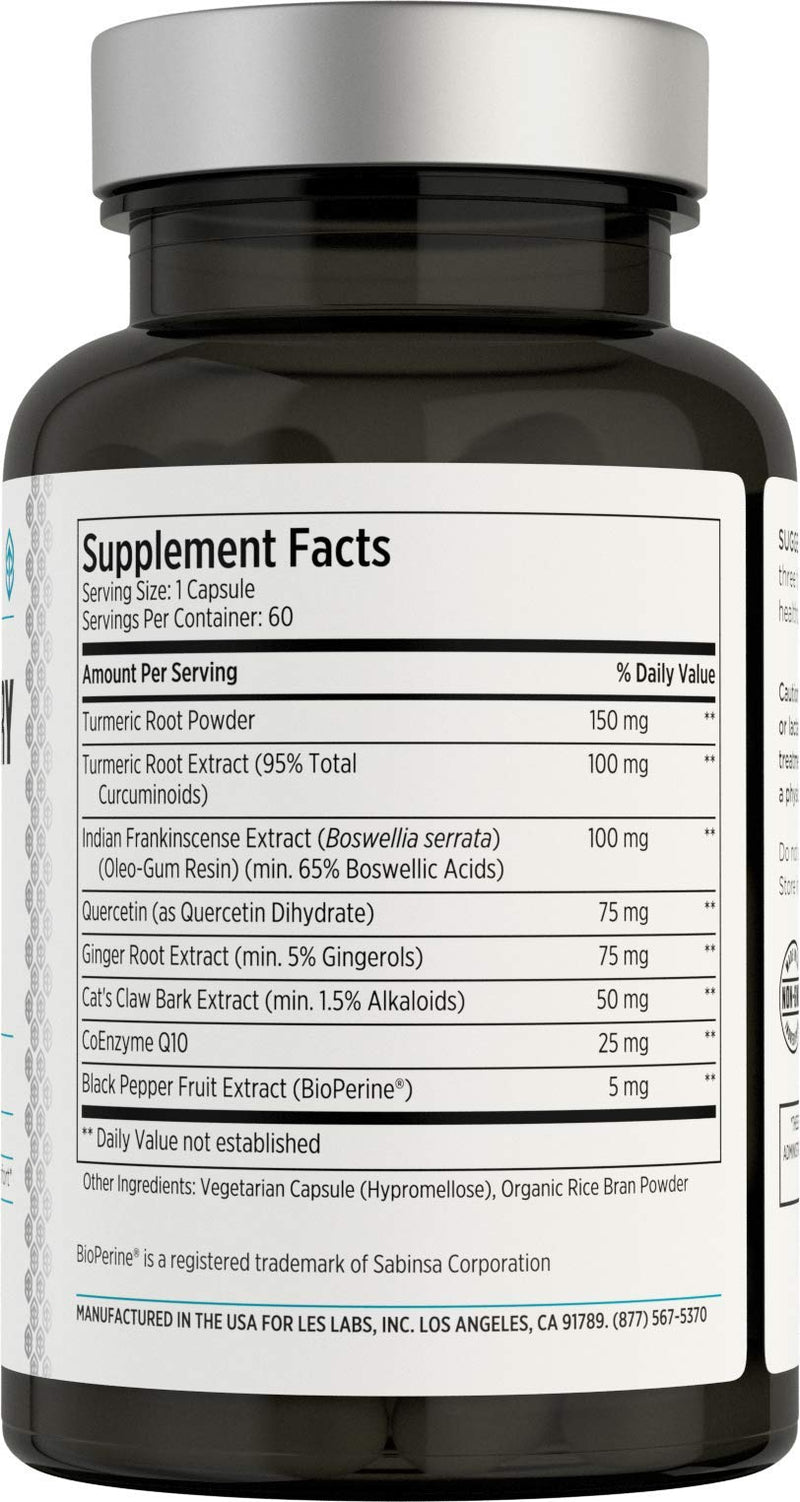 LES Labs Inflammatory Health Joint Support Supplement, 60 Capsules | Joint, Muscle & Mobility Support, Turmeric, Boswellia, Quercetin, Ginger, CoQ10, Muscle Relaxation & Recovery, Non-GMO