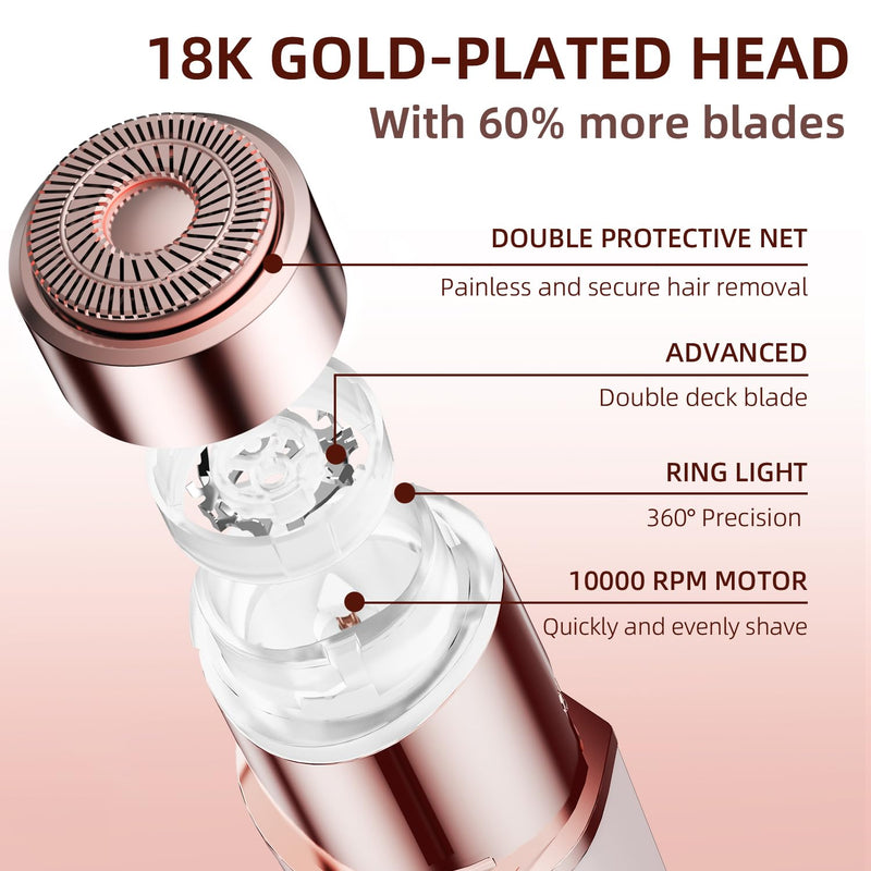 [Australia] - Facial Hair Removal for Women, Portable Lady Shaver, Rechargeable Painless Hair Remover for Face, Upper Lips, Chin, Peach Fuzz White 