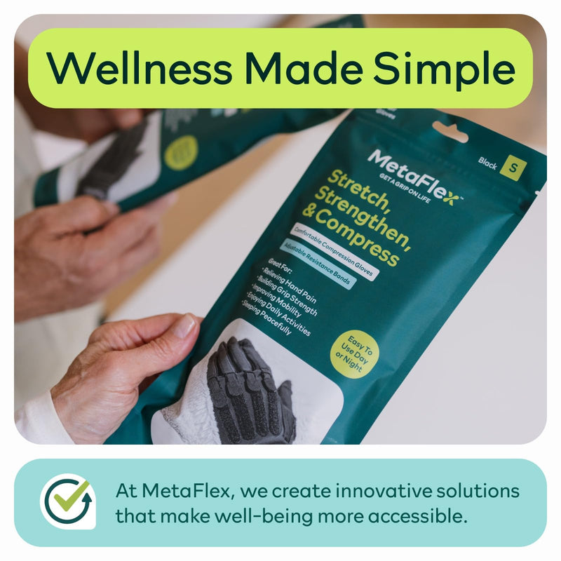 MetaFlex Arthritis Pain Relief Gloves - Therapeutic Compression Glove & Wearable Grip Strengthener - Adjustable Resistance Bands for Swelling Relief and Mobility Improvement Medium Left