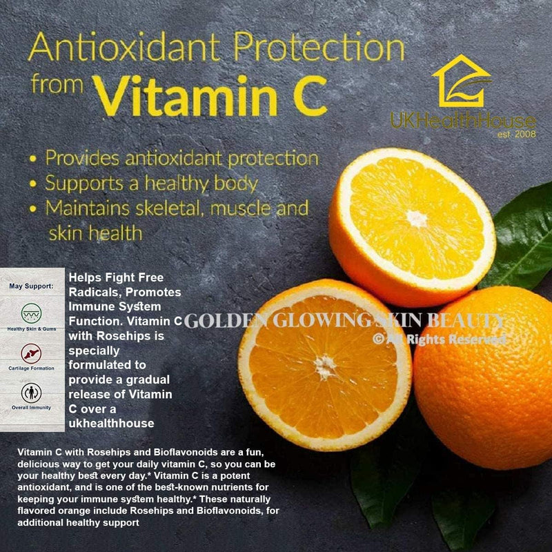 UKHealthHouse Vitamin C with Rosehips & Bioflavonoids - 1000mg - High Strength Ascorbic Acid - Reduction in Tiredness & Fatigue & Skin Health (360 Tablets) 1 count (Pack of 360)