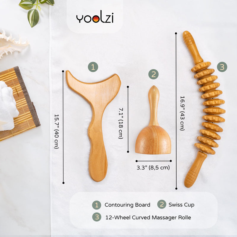[Australia] - 3 PCS Wood Therapy Massage Tools - Professional Maderoterapia Kit for Body Sculpting, Improving Circulation, and Muscle Relaxation 16.9" 3 