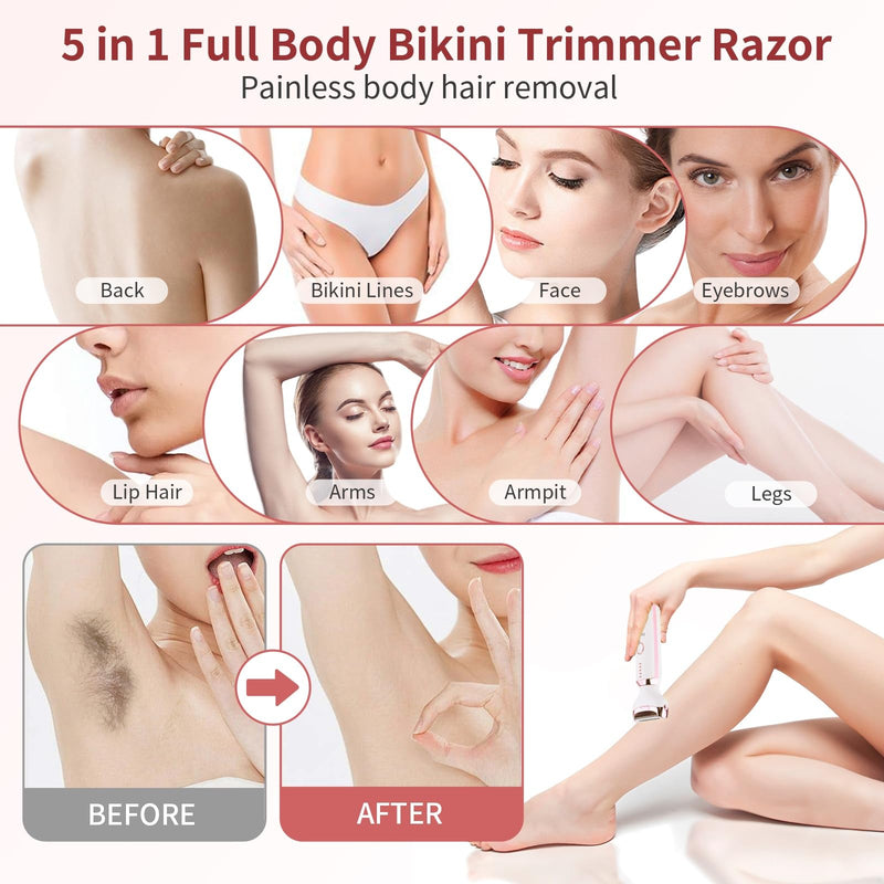 [Australia] - Electric Shaver Razors for Women - 5 in 1 Bikini Trimmer for Women Body Hair Trimmer Facial Hair Removal Cordless Rechargeable Body Shaver for Face Chin Arms Underarm Legs Arms Eyebrow Gold 