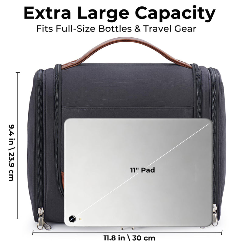 Ralnitote Large Hanging Toiletry Bag for Men, Travel Bathroom Bag with Hook, Hygiene Bag Organizer for Shower, Shaving & Grooming Essentials, Black