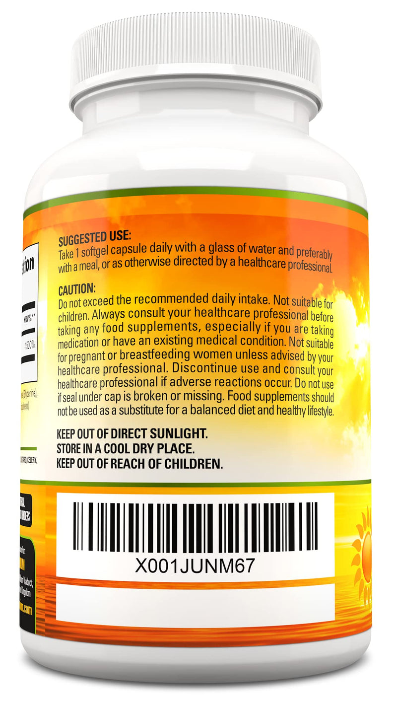 Vitamin D 3,000 IU, High Strength Vitamin D3 Supplement, 365 Easy to Swallow Softgels - Full Year Supply