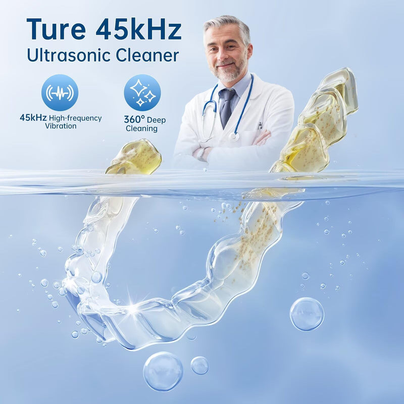 [Australia] - Ultrasonic Retainer Cleaner Machine, 45kHz Dental Cleaning Pod for Dentures, Aligners, Mouth Guards, Night Guards, Jewelry, Toothbrush, 5/10/15-Minute Timer, 200ML 