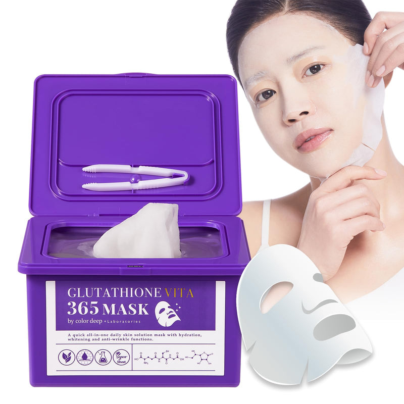 Color Deep Glutathione Vita 365 **Facial Sheet Mask** (30 Count) | Daily Hydrating Vegan Mask with Glutathione, Niacinamide & Vitamin C Complex for Radiant Skin