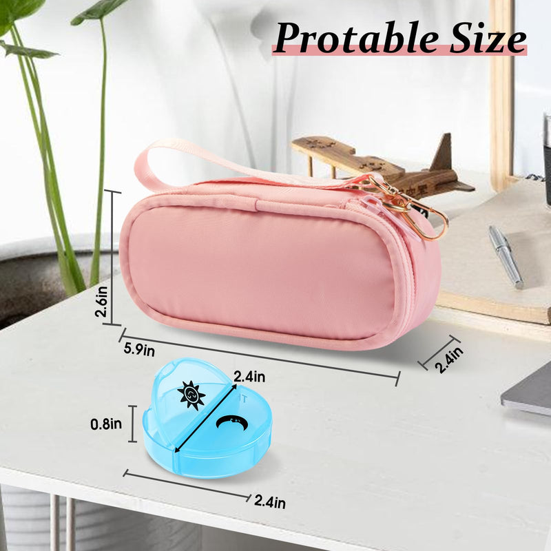 Weekly Pill Organizer 2 Times a Day, Travel Pill Box 7 Day with Large Opening, Pill Case with Handle, Pill Dispenser Medicine Organizer for Vitamins, Fish Oils, Medications, Supplements (Pink, Small) Pink