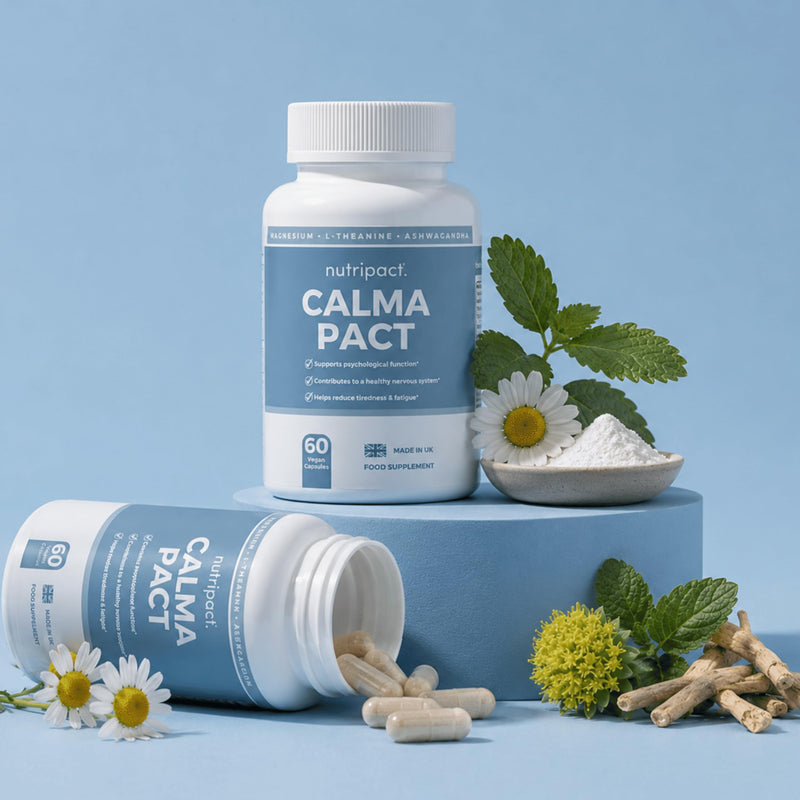 Calm & Sleep Support Capsules – Magnesium Glycinate, Ashwagandha KSM-66, L-Theanine & Lemon Balm for Relaxation, Stress Relief & Night-Time Unwind – 60 Capsules – Calma Pact