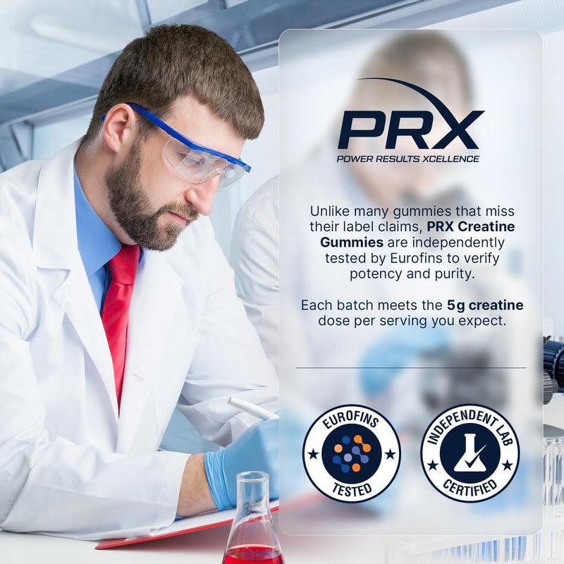 PRX Creatine Gummies 5000mg – Blueberry | Vegan Creatine Monohydrate with B12, L-Taurine & Amino Acids | Muscle Growth, Strength & Recovery | Zero Sugar • Eurofins Tested • 90 Gummies (Blueberry)