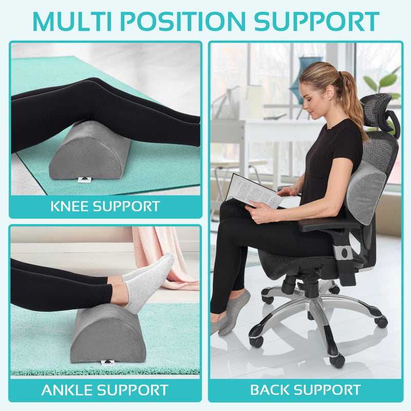 [Australia] - Knee Pillow for Back Sleeping | Large Half Moon Bolster Pillow for Legs, Under Knee Pillow for Sleeping on Back (20.5" x 8" x 4.5") Leg Pillow for Ankle and Foot Comfort, Machine Washable Cover, Grey Gray 