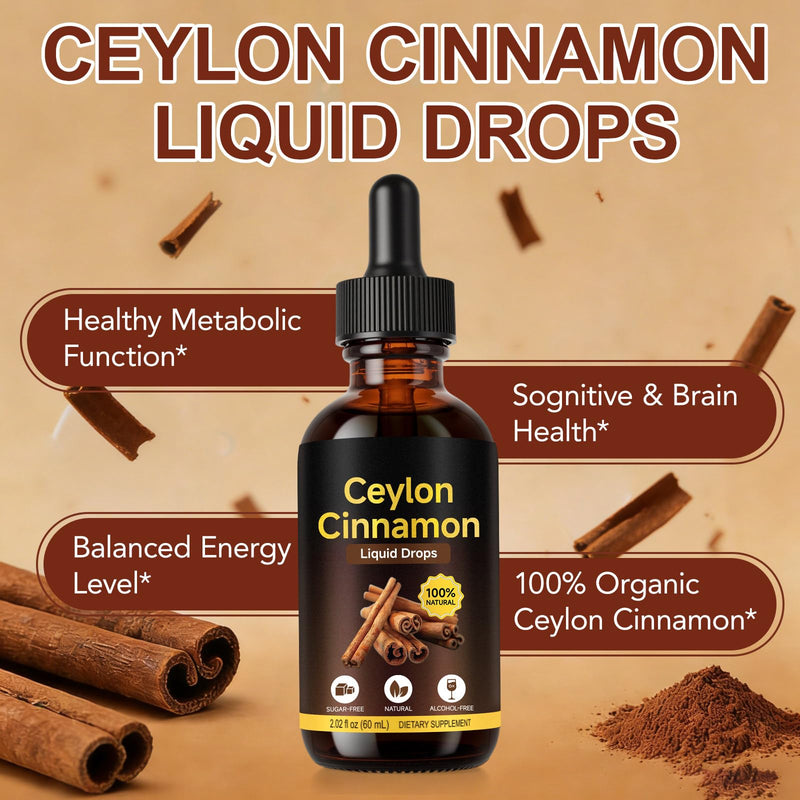 Ceylon Cinnamon Drops Supplement,1000mg Cinnamomum Verum Bark Extract, Natural Antioxidant Support, Easily Absorbed Formula for Digestion, Metabolism & Circulation Support 60ml