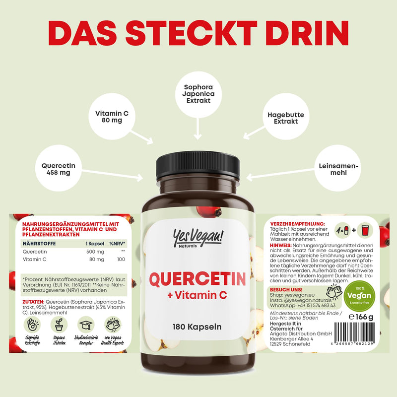 [Australia] - Quercetin 500 mg high dose (180 capsules) with vitamin C - Vegan - Quercetin high dose 