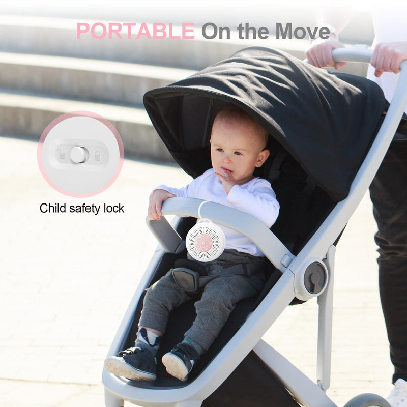 [Australia] - White Noise Machine Baby, sleep aid for babies with 2000 mAh battery, portable sound machine for adults, 21 soothing sounds, white noise sound machine with child safety lock for stroller swings (pink). 