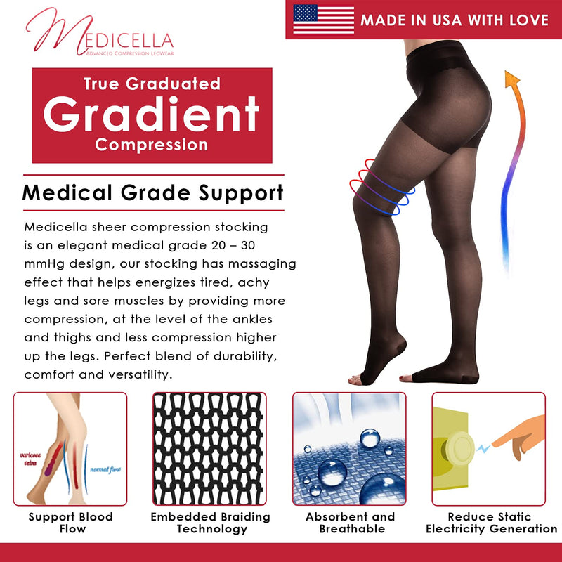 [Australia] - Open Toe Compression Pantyhose for Women 20-30 mmHg Made in USA Medical Quality Waist Sheer Stocking Circulation Travel & Daily Wear(2X-Large, Black) XX-Large 