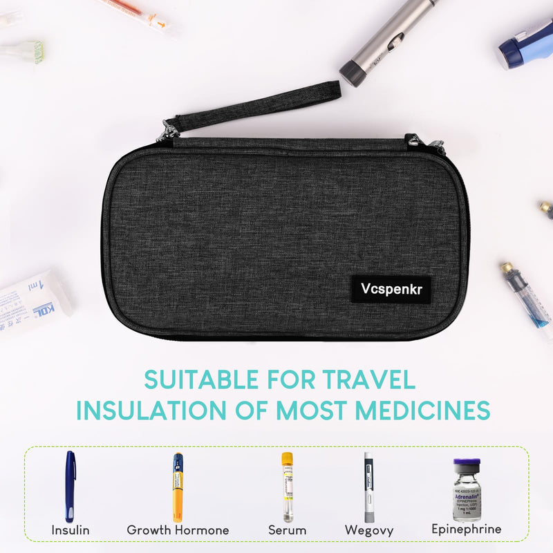 [Australia] - Insulin Cooler Travel Case, Diabetic Medicine Carrying Bag with 2 * 200g Ice Packs, Large Capacity Insulated Organizer Medication Cooler Bag for Insulin Pens and Diabetes (Black) black 