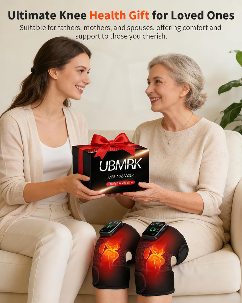 Cordless Knee Massager with Heat and Vibration for Pain Relief - Electric Heated Knee Brace Wrap with 3 Heat Levels & 3 Massage Modes, Portable Arthritis Joint Therapy for Men & Women (Black, Single) 1PC