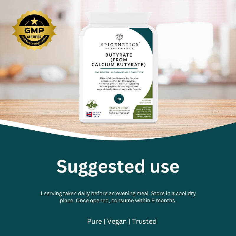 Calcium Butyrate | High Strength 960mg Butyrate Complex | Postbiotic Supplement for Gut & Digestive Health | Delayed Release Capsules | 90 Vegan Capsules | UK Made