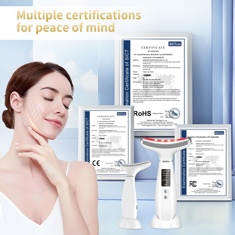 Red Light Therapy for Face and Neck, 4 Color LED Facial Light Therapy Device for Skin Care at Home, Micro-Current Vibration Facial Cold and Hot Service, Multifunctional Facial Skin Care Tools