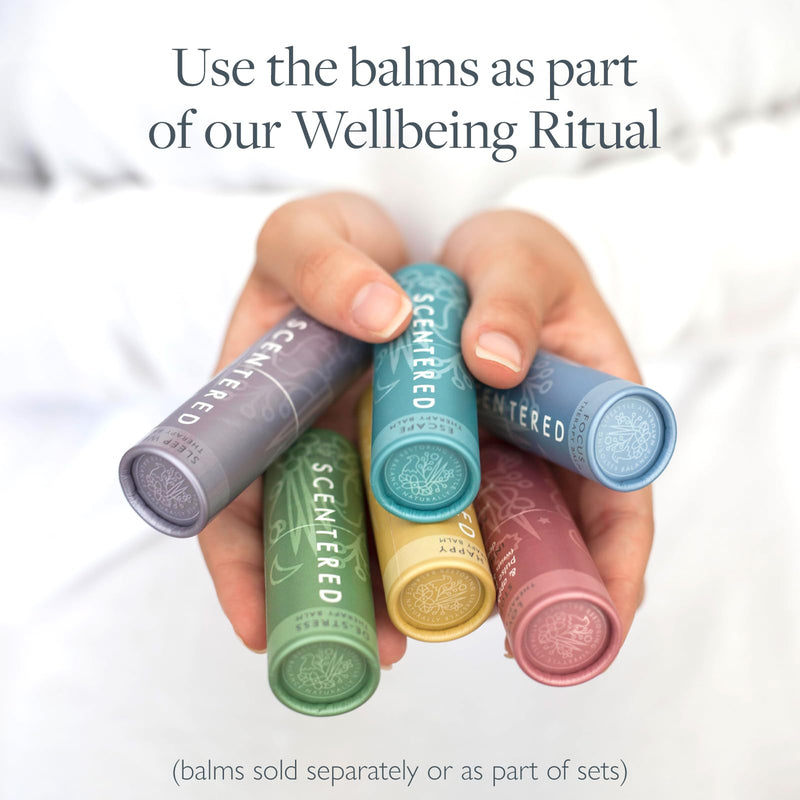 Scentered Aromatherapy Balm Gift Set - Positive & Relaxed - Pack of 3 Balms: Happy, De-Stress, Sleep Well - Lavender, Cedarwood, Rosemary Essential Oil - Mindfulness Gifts for Women