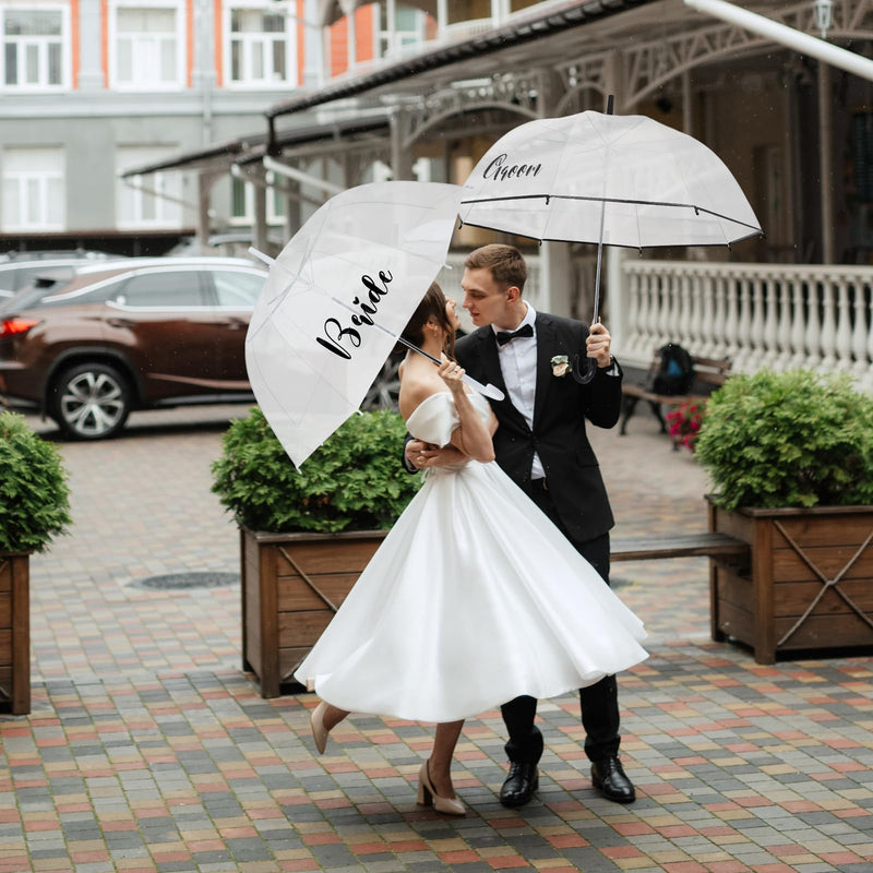 2 Clear Wedding Umbrellas, Large Bubble Wedding Umbrella for Bride and Groom with J Hook Handle Lightweight Bridal Umbrellas for Weddings Rain Outdoor Ceremony