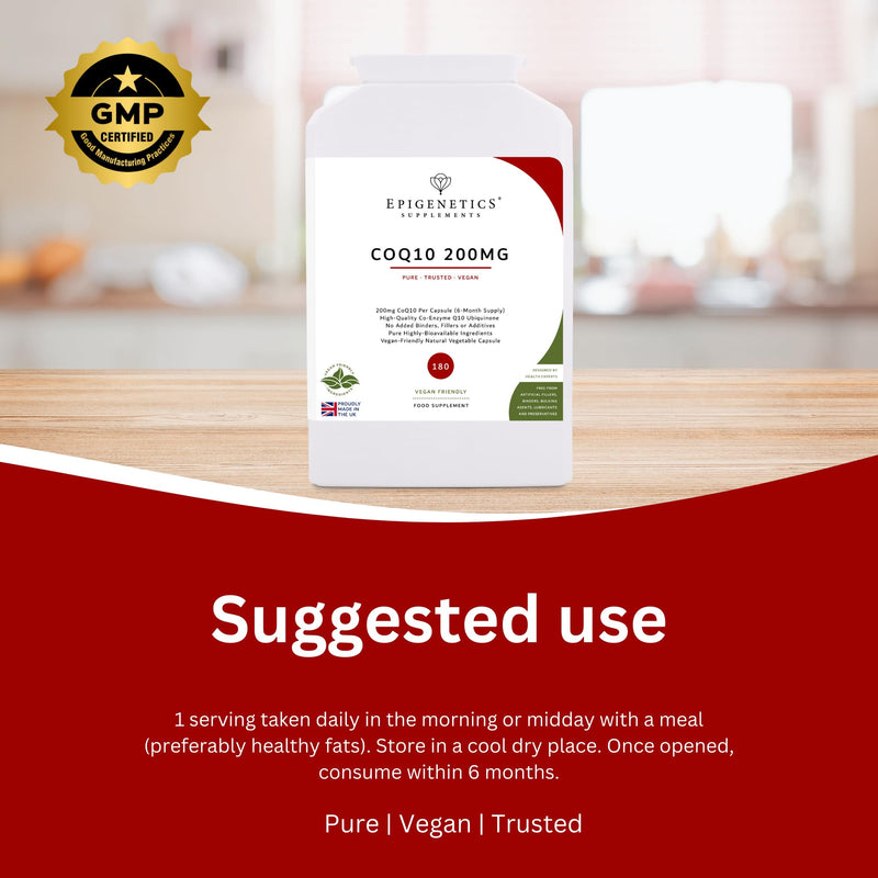 Co-Enzyme Q10 200mg | High-Strength Ubiquinone for Energy & Antioxidant Support | 180 Vegan Capsules UK Made | 1 Capsule Daily (6-Month Supply) | Pure & Bioavailable