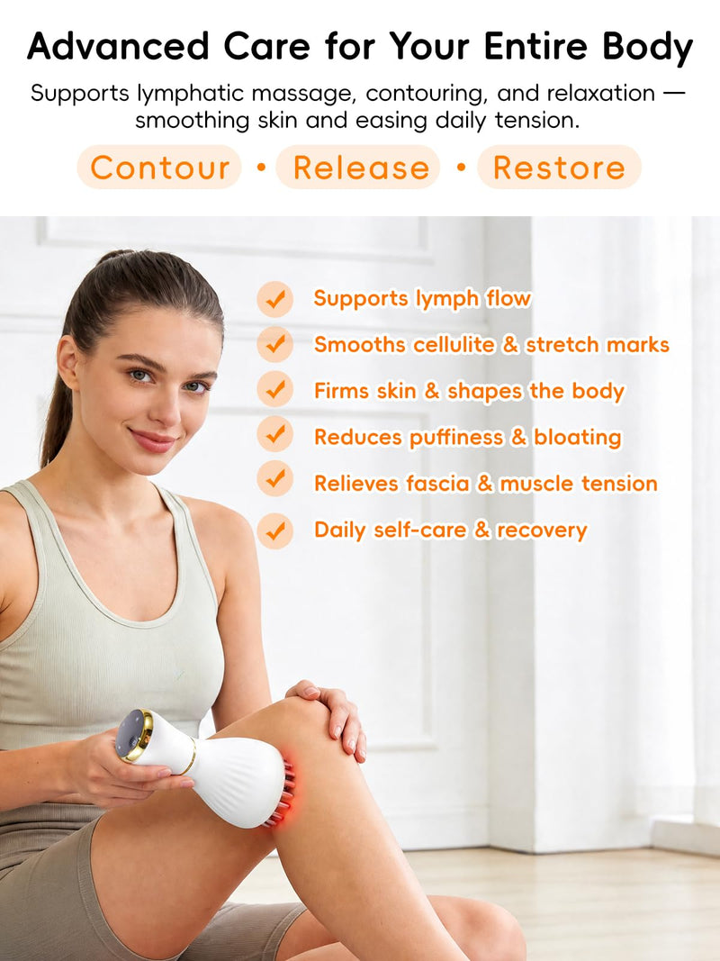 Lymphatic Drainage Massager for Body & Legs – Electric Handheld Body Massager with 12 Levels & Multi-Mode Massage, Helps Support Circulation, Smooth the Look of Cellulite & Relax Muscles-White