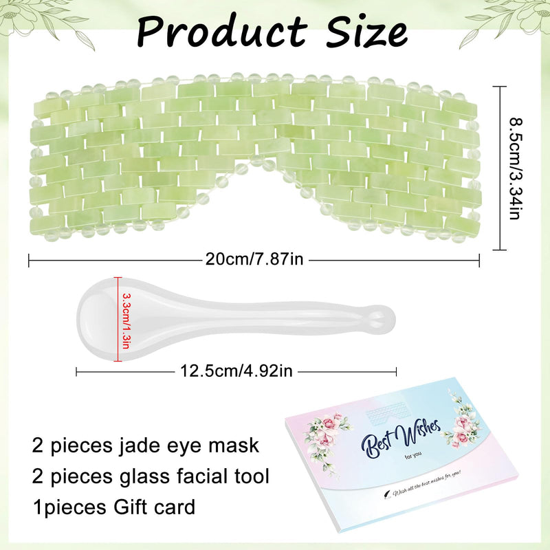4 Pcs Jade Eye Mask & Skin-Safe Glass Facial Massage Tool, Jade Cooling Mask & Gua Sha Therapy Roller for Skincare Relieve Puffiness, Anti-Aging, Stress Relief White