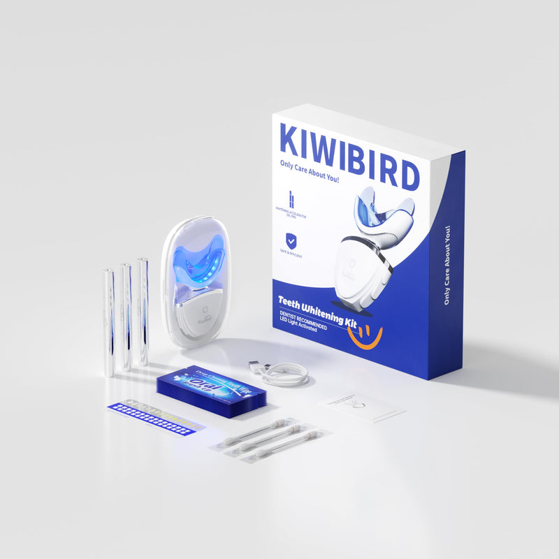 [Australia] - KIWIBIRD Teeth Whitening Kit for Sensitive Teeth – 3 Gel Pens, LED Light with Wireless Charging Case, IPX7 Waterproof, Enamel-Safe at-Home Dental Care Tool 