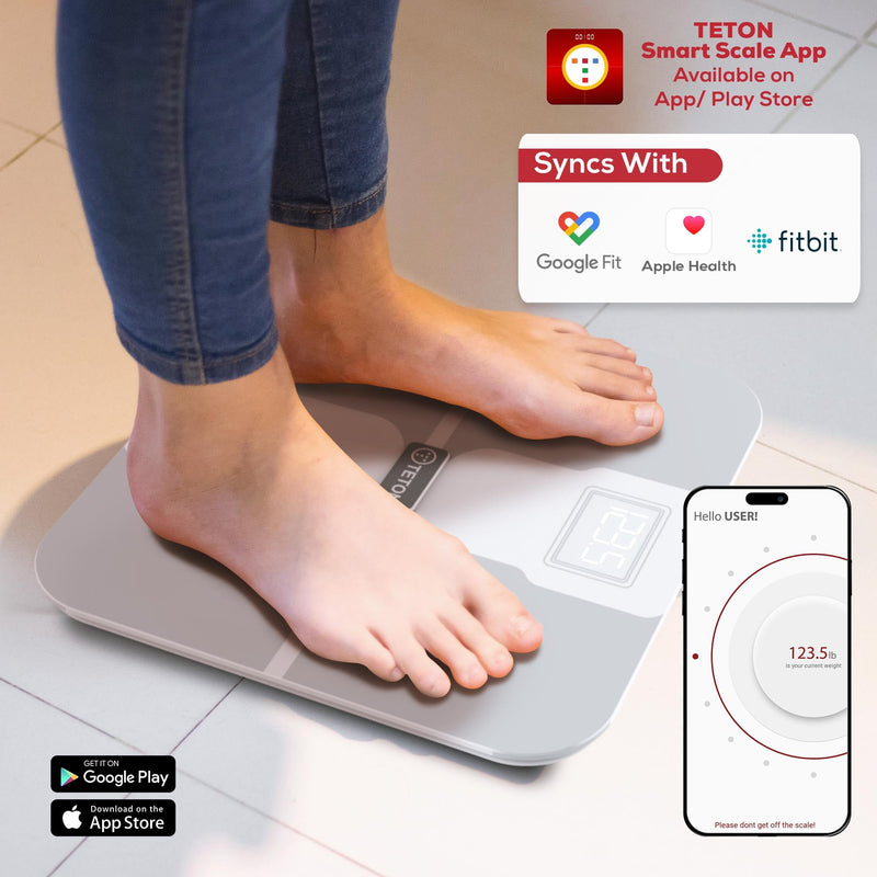 Smart Scale WiFi for Body Weight with ChatGPT Integration,Teton Digital Bathroom Scale Accurately Tracks 15 Body Metrics-BMI,Body Fat,Muscle Mass for Fitness,Compatible Teton Scale App,400lb White