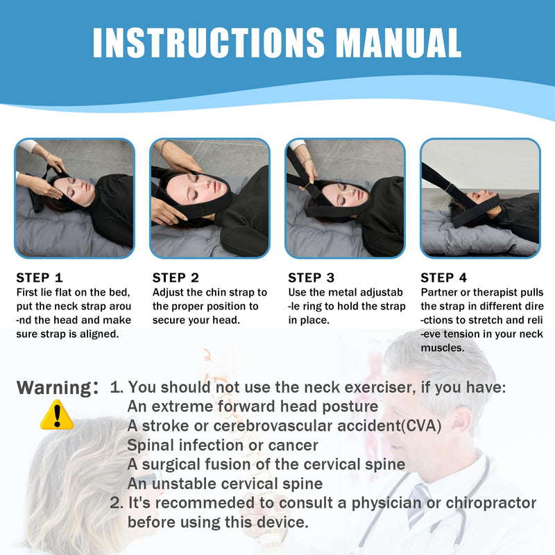 [Australia] - Neck Stretcher Strap, Neck Strap Cervical Traction Device for Neck Pain, Spine Chiropractic Decompression Tool with Comfortable Handle and Chin Belt 