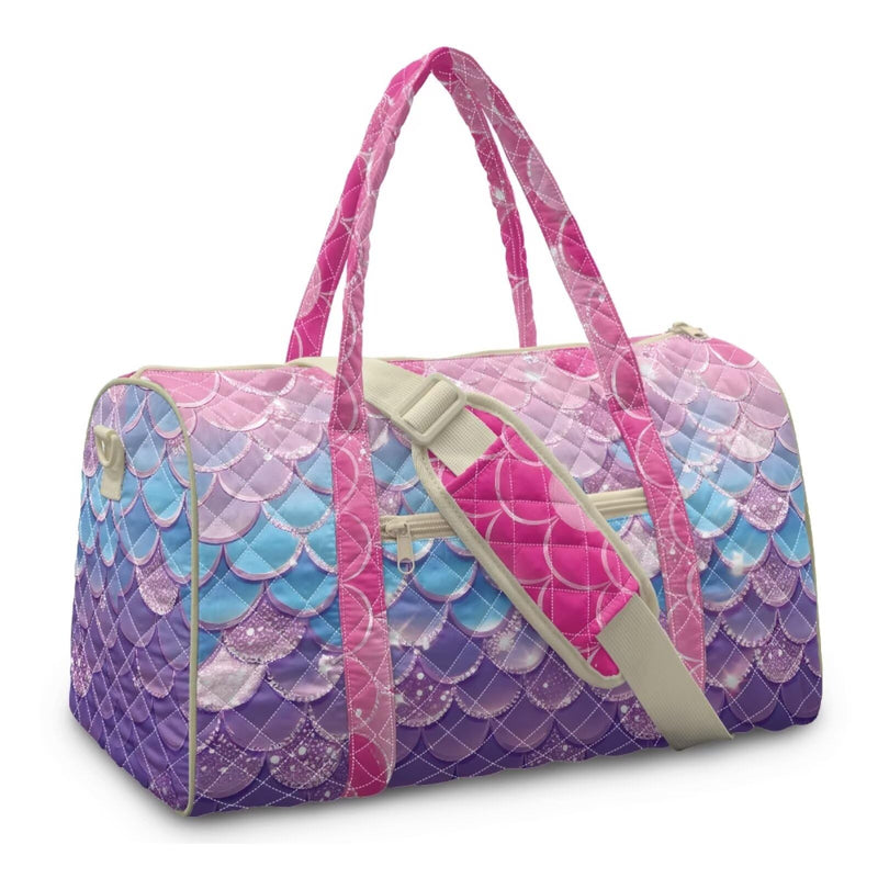 Mermaid Scale Print Large Travel Duffel Tote Bag for Women, Stylish Quilted Weekender Bag, Lightweight Carry On Luggage for Overnight and Travel Pink - Mermaid Scale