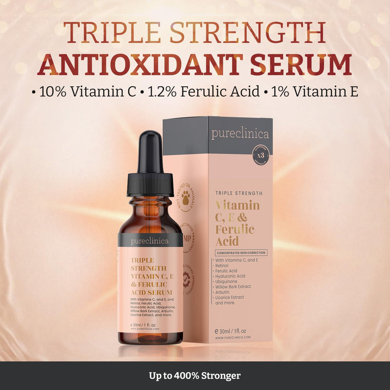 Triple Strength Vitamin C, E & Ferulic Acid Serum (w/Retinol & double weight Hyaluronic Acid) – 30ml / 1 fl oz (2 bottles) 1 Fl Oz (Pack of 2)