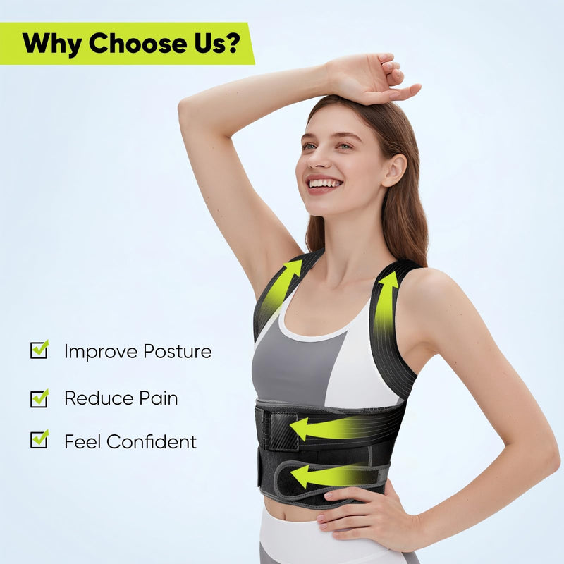 [Australia] - Back Brace Posture Corrector for Women & Men - Elastic Shoulder Straps, Full Back Support, Upper/Lower Pain Relief - Scoliosis, Hunchback Medium Black & Gold 