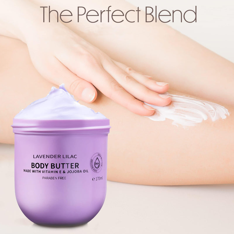 Lavender Lilac Body Butter - Shea Cream with Jojoba Oil & Vitamin E - Hydrating Natural Moisturizer for Hands - 5.74 Fl Oz 5.74 Ounce (Pack of 1)