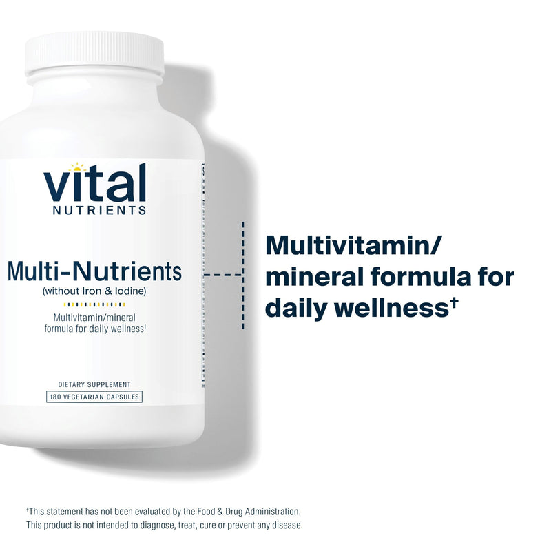 Vital Nutrients Multi-Nutrients (No Iron or Iodine) - Comprehensive Vegetarian Daily Multivitamin and Mineral Formula with Potent Antioxidants* - Gluten, Dairy, Soy Free - Non-GMO - 180 Capsules