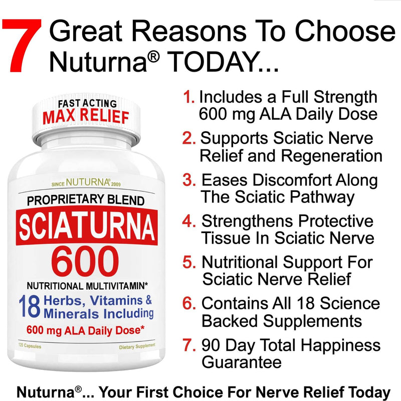 Sciatic Nerve Relief Support Formula Supplement with 600 mg Alpha Lipoic Acid - 18 in 1 Sciatica Nerve Formula for Lower Back, Hip, Lumbar, Leg, Foot Turmeric Curcumin - 120 Pills Made in The USA 120 Count (Pack of 1)