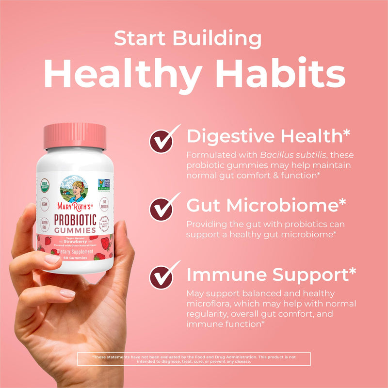 MARYRUTH'S Organics Cranberry & Probiotic Gummies (Strawberry) | USDA Organic, Clean Label Project Verified® | Vitamins for Urinary Tract & Gut Health | Vegan, Non-GMO, No Gelatin