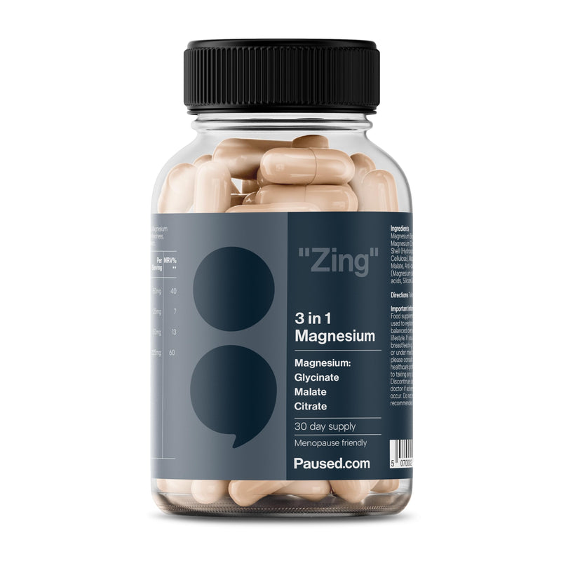 Paused Magnesium 3-in-1 Complex – 225mg Elemental Magnesium from Glycinate, Citrate & Malate – 60 Vegan Capsules – Magnesium for Energy, Muscles & Nervous System – Made in UK