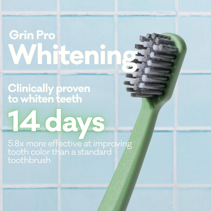 Grin Pro Ultimate Whitening Toothbrush, Soft, 2 Count (Pack of 2), Designed for Triple-Action Whitening, 100% Recycled Plastic Handle 2 Count (Pack of 2)