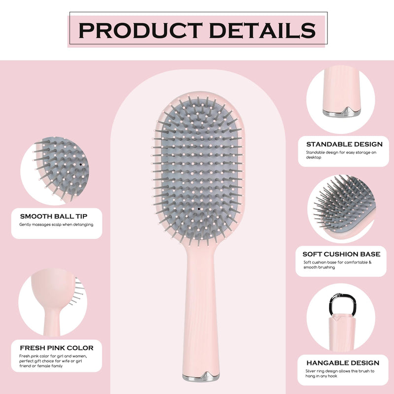 Hair Brush Set, Professional Styling Tools with Combs and Accessories, Pink, Gift Box Included (Pink Brush+Pink Comb) Pink Brush+Pink Comb