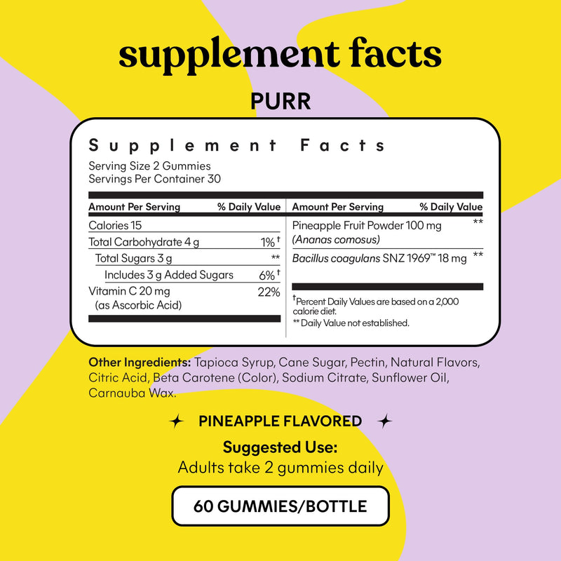 [Australia] - Lemme Purr Vaginal Probiotic Gummies for Women - Balanced pH, Healthy Odor, Yeast Balance & Flora Support + Vitamin C for Immune Health - Tasty Pineapple (60 Count) 60 Count (Pack of 1) 