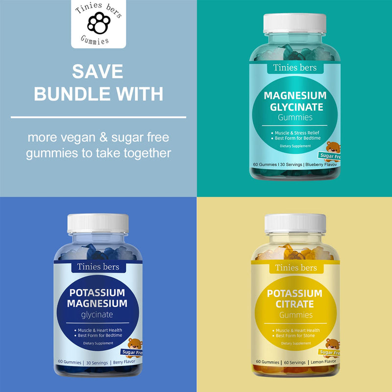 [Australia] - Potassium Magnesium Gummies, Potassium Gummies Sugar Free for Adults Kids, Support Leg Cramps & Muscle & Heart Health, Magnesium Glycinate Gummies Best for Bedtime, Vegan, Non-GMO, Berry Flavor, 60 60 Count (Pack of 1) 