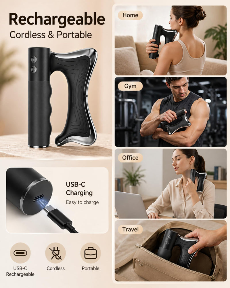 Heated Muscle Scraper Tool Black | 100-115°F Heat & Vibration Electric Fascia Knife with Microcurrent, LED Gua Sha Massager for Muscle Pain Relief, Post-Workout