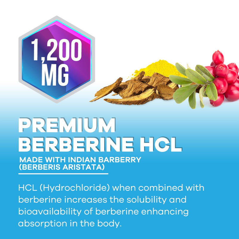 [Australia] - Berberine HCL 1200mg Supplement - Berberine HCI Capsules High Absorption Supplement for Heart Health & Immune Support, High Strength, Gluten-Free, Vegan, Non-GMO Pills - 60 Veggie Capsules 60 Count (Pack of 1) 